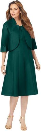 Roaman's Plus Size Elbow Sleeve Fit And Flare Dress With Bolero Jacket 2 Piece Suit in Emerald Green at Nordstrom, Size 28