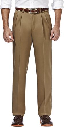 Haggar Mens Premium No Iron Khaki Classic Fit Pleat Front Casual Pant (Regular and Big & Tall Sizes), British Khaki, 40W x 30L