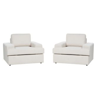 Beliani Beliani - Conjunto De 2 Sillones Cl&aacute;sicos Tapizado Tela Poli&eacute;ster Respaldo Acolchado Grueso Beige Claro Alla