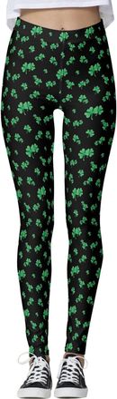 Generic St. Patricks Day Leggings Women Green Clover Print High Waist Yoga Pants Irish Shamrocks Graphic Stretchy Sports Tights Ladies Full Length Slim Trouse