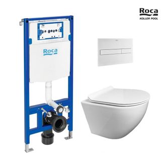Roca Bastidor Roca Duplo Pack Cisterna Empotrada Y Pulsador Pl7 Blanco Mate Con Wc Suspendido Kp Round Smart Blanco Tapa Fina