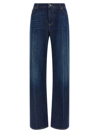 Dolce & Gabbana Blue Stretched pleated trompe loeil jeans