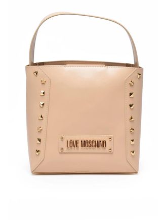 Love Moschino Beige Studded Polyurethane Bucket Shoulder Bag