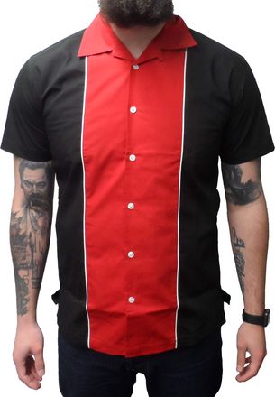 Relco Mens Rockabilly Bowling Black/Red Shirts (XXLarge)