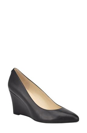 Nine West Cal 9x9 Wedge Pump in Black Leather at Nordstrom, Size 5.5