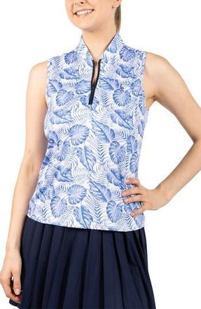 Tailorbyrd Leaves Print Sleeveless Quarter Zip Polo in Light Blue at Nordstrom Rack, Size X-Large