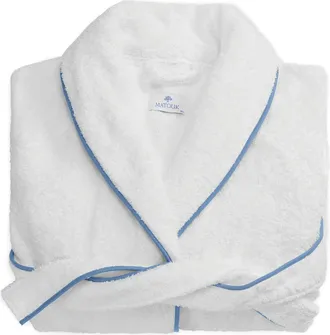 Matouk Cairo Terry Robe in White/Azure at Nordstrom, Size Medium