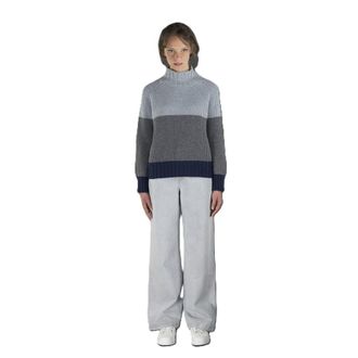 Moorer Womens Light Blue Colorblock Sweater, Size 46
