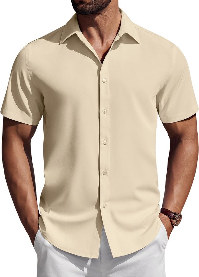 COOFANDY Herren Kurzarmhemd – Casual Sommerhemd, Armeegrün, Bügelfrei, XXL