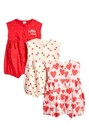 Next 3-Pack Cotton Heart Rompers in Red at Nordstrom, Size 9-12M