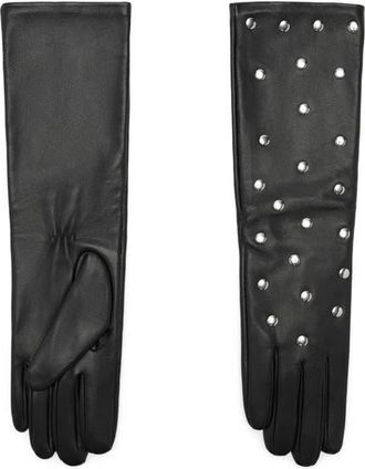 Mango Studded Leather Gloves in Black at Nordstrom, Size Medium