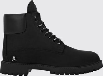 Philipp Plein Anfibi in pelle liscia con applicazione Skull e suola carrarmato