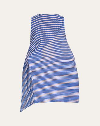 Issey Miyake Sleeveless Generic Stripes Sculpted Mini Dress