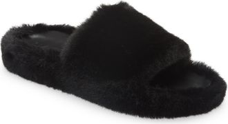 Stand Studio Leya Faux Fur Slide Sandal in Black at Nordstrom, Size 10Us