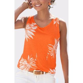 Lascana Sleeveless Tank Top in Orange Multi at Nordstrom, Size 14