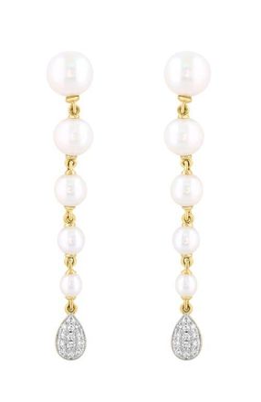 Effy 14K Yellow Gold Graduated Fresh Water Pearl Diamond Drop Earrings in 14K Gold at Nordstrom