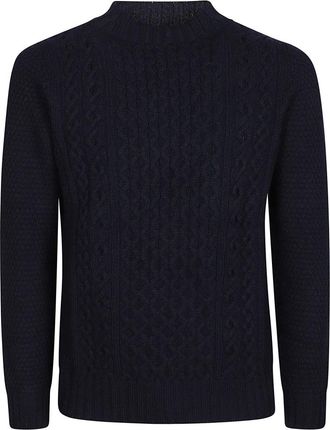 Drumohr Round-neck Knitwear, male, Blue, Size: M Cozy Knit Turtle Neck Sweater