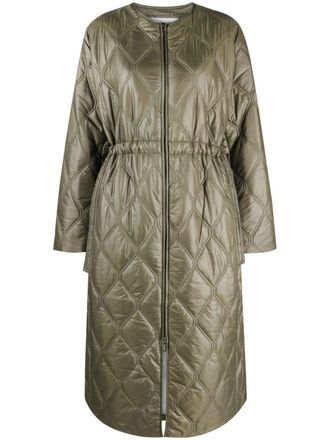Ganni drawstring quilted coat - women - Recycled Polyester/Recycled Polyester - 4XL - Green