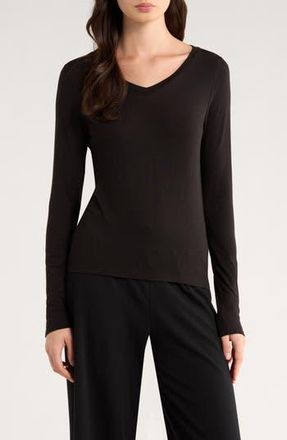 Eileen Fisher V-Neck Long Sleeve T-Shirt in Black at Nordstrom Rack, Size Petite P