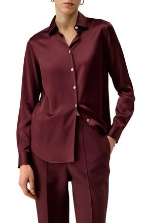 LilySilk Timeless Silk Charmeuse Shirt in Pinot Noir at Nordstrom, Size Medium