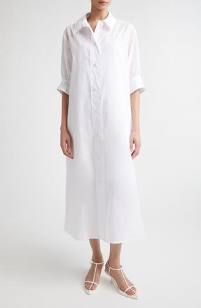 Jil Sander Boxy Puff Sleeve Cotton Poplin Shirtdress in Optic White at Nordstrom, Size 8 Us