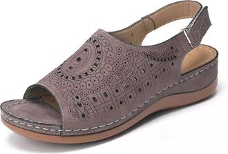 Generic Womens Hollow Flat Heel Open Toe Buckle Retro Low Top Sandals River Shoes Women (Brown, 4)