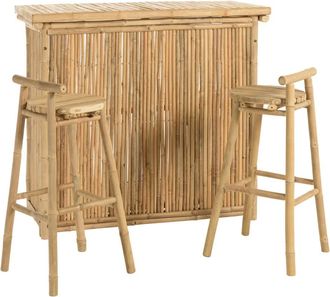 Macabane Conjunto n.&ordm; 5: 1 barra + 2 taburetes con respaldo de bamb&uacute;