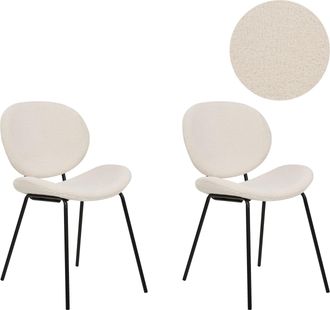 Beliani Beliani - Conjunto De 2 Sillas Boucl&eacute; Hierro Patas Negras Tapas Sin Reposabrazos Dise&ntilde;o Retro Asientos Comedor Blanco Luana