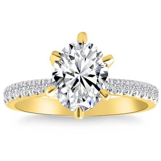 Pompeii3 VS 2 1/2 Ct Oval Moissanite & Side Halo Lab Grown Diamond Engagement Ring Gold