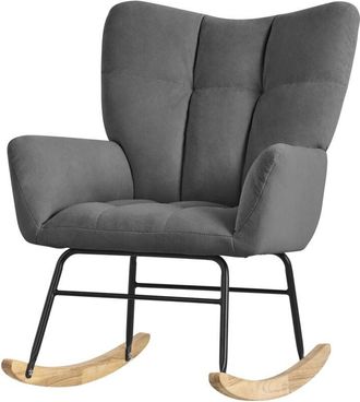 ML Design Poltrona a Dondolo per Salotto Sedia Confortevole Grigio Scuro Imbottita Poltroncina da Soggiorno con Braccioli e Schienale Alto Rilassante Base in