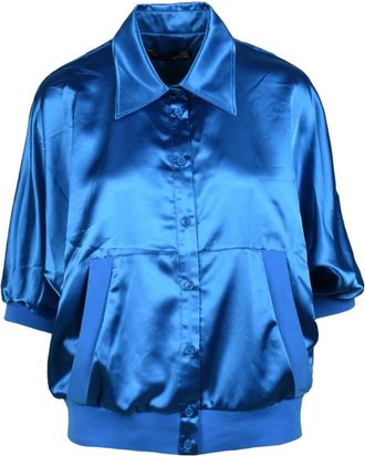 Love Moschino Overhemden, Dames, Blauw, S, Polyester, Stijlvolle Blouse van Polyestermix