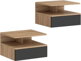HOMCOM Mesitas de noche 35x32x22.5 cm roble y negro