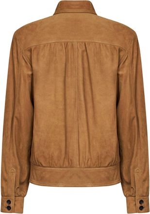 Saint Laurent Womens Suede Jacket Tobacco Brown Lambskin Bomber