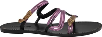 Roberto Cavalli Craquele Leather Serpent Flat Sandals, Brand Size 38 ( US Size 8 )