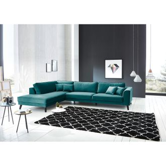 Jack & Alice home24 Jack & Alice Ecksofa Venus Bay Petrol Samt 291x85x201 cm