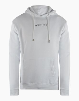 Love Moschino Mens Love Moschino Plain Logo White Hoodie - Size: 44