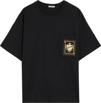 Bode Bullion Card Appliqu&eacute;d Cotton T-shirt - Black - M
