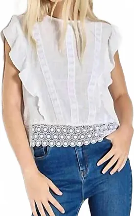 Apricot Lace Trim Frill Edge Top In White