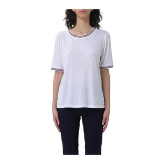 Fay Tops, Dames, Wit, L, Blauwe Ribgeknipte Tee