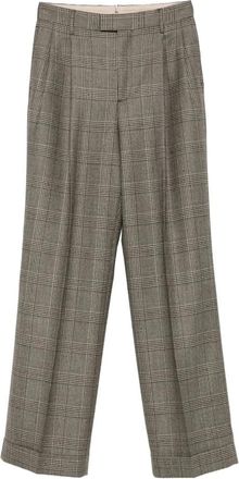 Berwick 1707 Broeken, Dames, Grijs, M, Wol, Beige Geruite Wol Hoge Taille Broek
