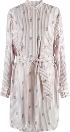 Burberry Pink and White Striped Elina Logo Print Shirt Dress Size S