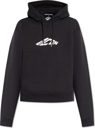 Dsquared2 Bedrukte Sweatshirt - Dames - Hoodies - Zwart - L - Katoen - Hoodies & sweatvesten