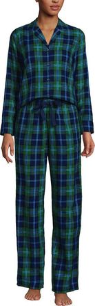 Lands End Flannel 2 Piece Pajama Set - Long Sleeve Shirt and Pants in Light Emerald Blackwatch at Nordstrom, Size X-Small P