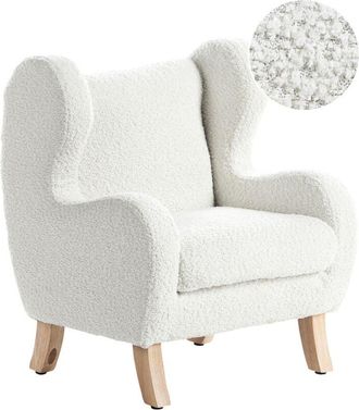 Beliani Sedia imbottita in boucl&eacute; con braccioli, peluche per bambini, bianco sporco Farum