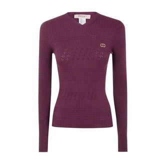Twinset Truien & Vesten, Dames, Paars, XL, Geribbelde Gebreide V-hals Sweaters Paars