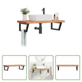 vidaXL Vidaxl Estante De Lavabo De Pared De Acero Y Madera Maciza De Haya