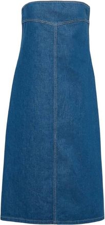 Ferragamo Strapless Cotton Denim Midi Dress, Brand Size 44 ( US Size 10 )
