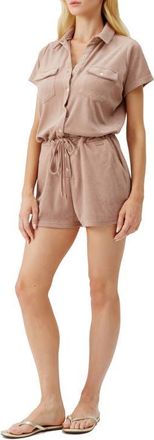 Melissa Odabash Cheryl Cotton Blend Terry Cover-Up Romper in Almond at Nordstrom, Size X-Small