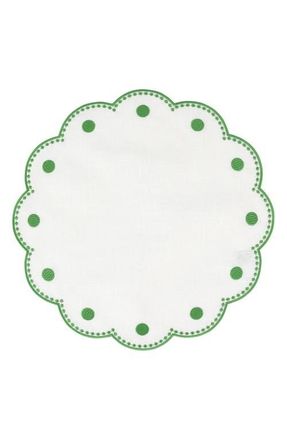 Vietri Tessuti Set of 4 Round White Linen Placemats with Green Dot Embroidery at Nordstrom