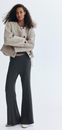 H&M Flared Fine-knit Trousers in Dark Gray Melange at Nordstrom, Size X-Small